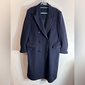 WM H LEISHMAN Sz 40R Roma Double-Breasted Navy Coat Virgin Wool Peak Lapel